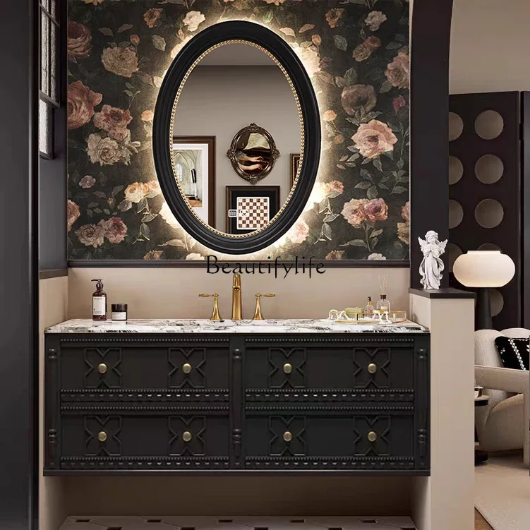 

yj7 Toilet French retro bathroom cabinet Oak combination sink Washbasin
