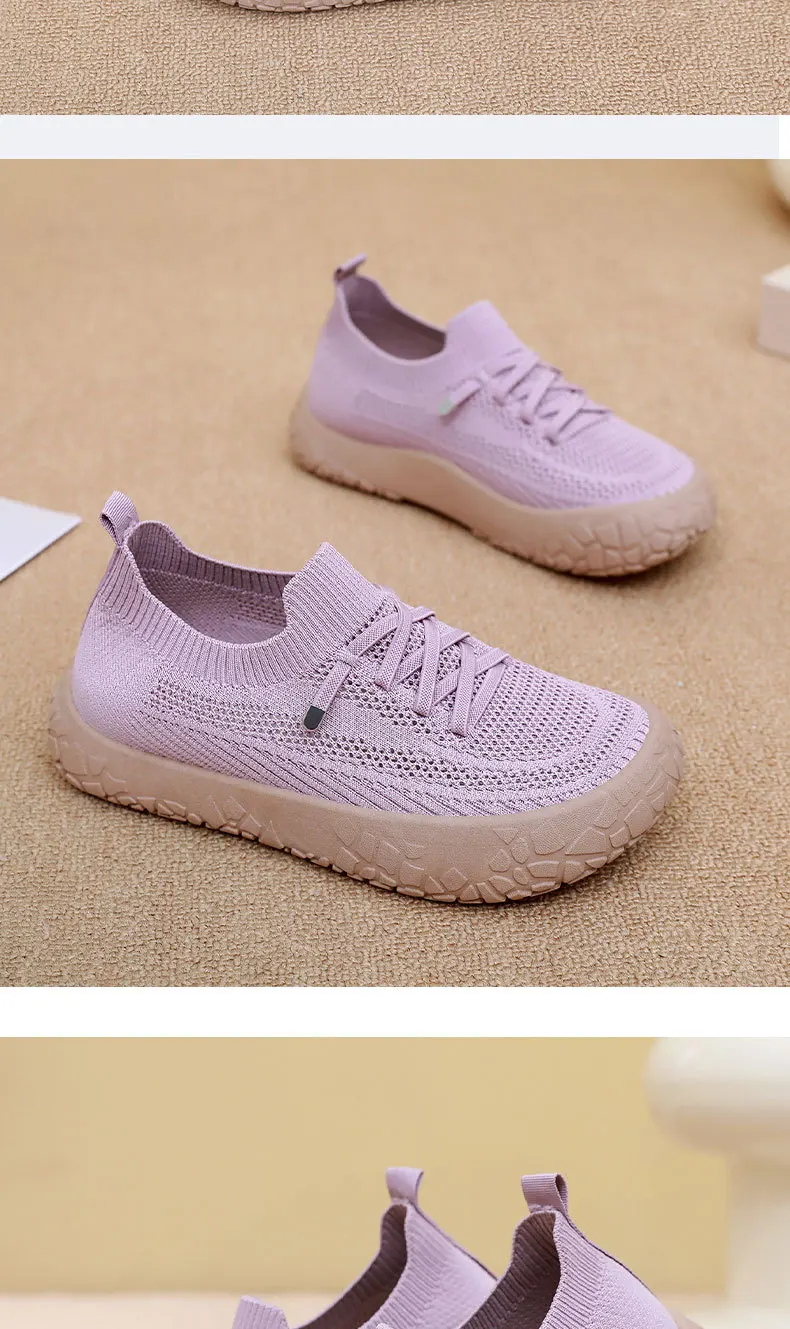 Damen-Stricksocken-Sneaker, atmungsaktives, hohles, fliegengewebtes Obermaterial, rutschfeste, rockartige Textur, dicke Sohle, leichte, lässige Wanderschuhe – Detail 20