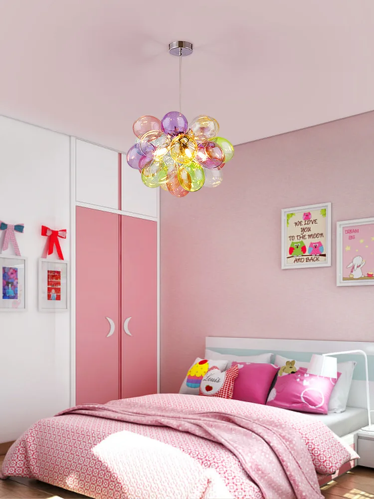 Girls room glass bubble light warm romantic bedroom chandelier Nordic ins style clothing store balloon light view 3