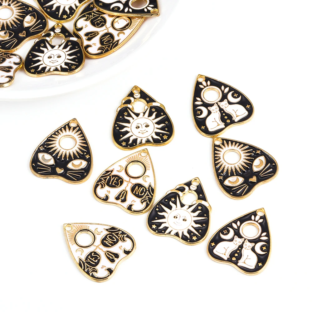 

10Pcs/Lot 25*21 Retro Alloy Enamel Gothic Dark Sun Moon Cat Pendants DIY Keychain Earrings Jewelry Making Charms Craft Wholesale