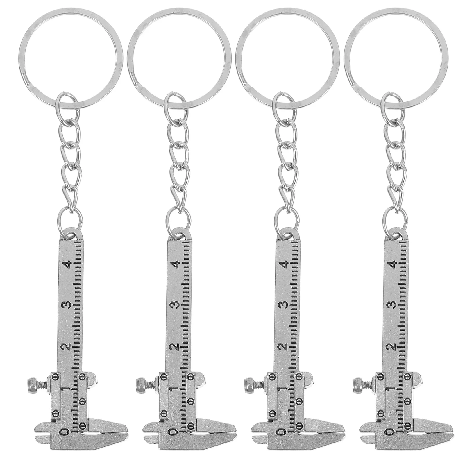 

4pcs Mini Vernier Caliper Keychain 3D Movable Precision Pocket Gauge Stainless Steel Measurement Tool For Length Width Depth