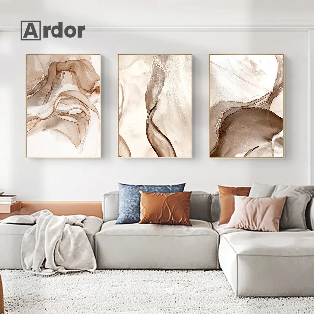 Modern Marble Poster Abstract Brown Beige Fluid Wall Art Canvas Painting Nordic Print Wall Pictures Living Room Interior Decor