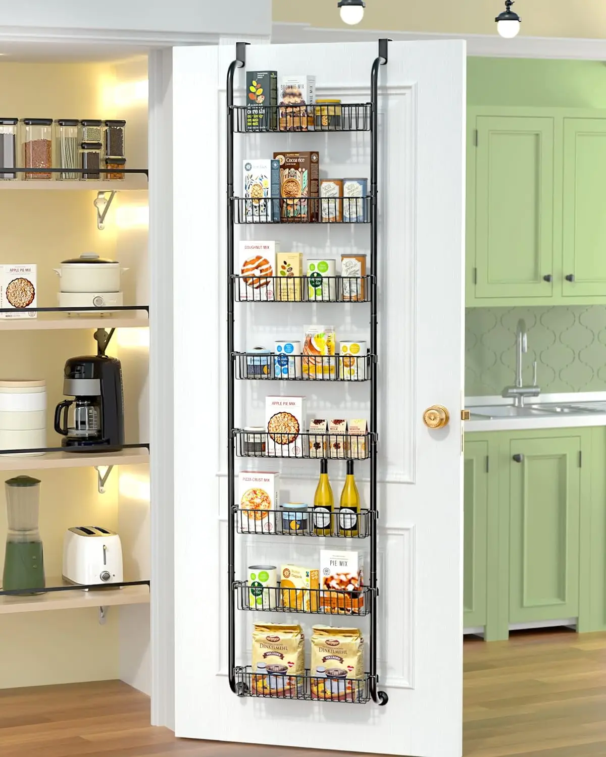 

TIMEBAL 8 Tier Over The Door Pantry Organizer and Storage Rack with 8 Full Baskets, Metal Hanging & Wall Mounted Kitchen Storage