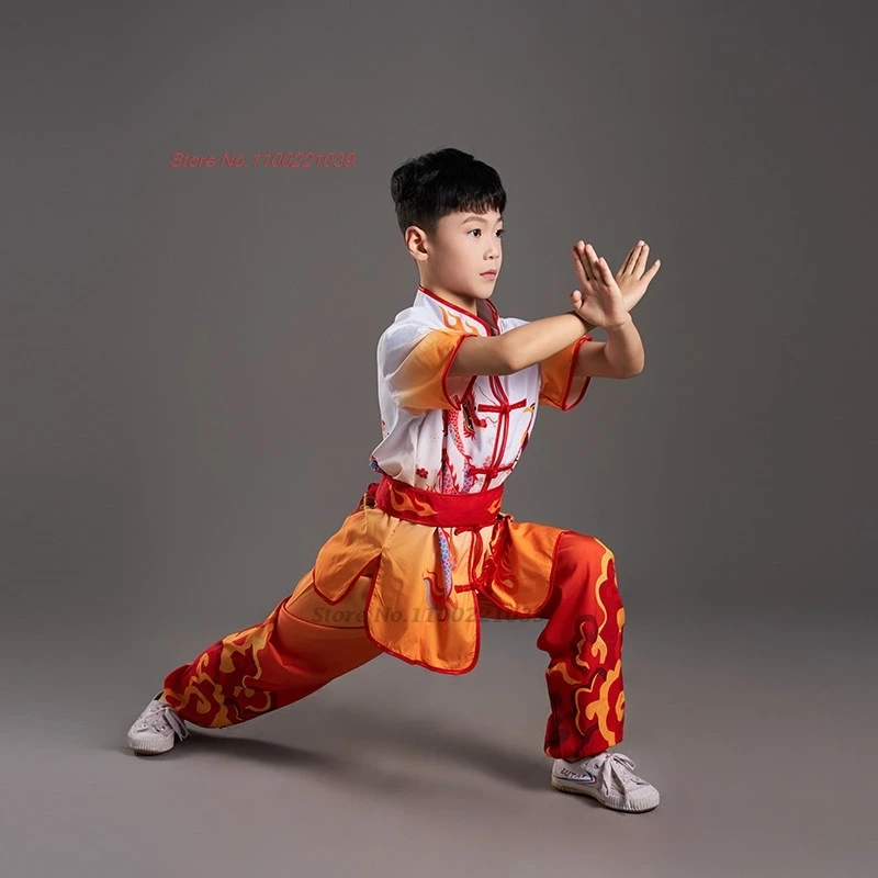 2026 chinese children wushu tai chi uniform wushu kung fu martial arts suit vintage dragon phoenix print training exercise set