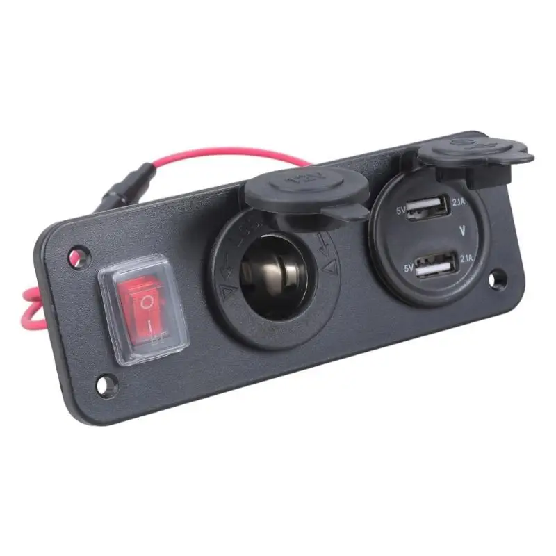 652f-車ボートトラック-12v-24v-2-usb-充電器電圧計スイッチシガーライターソケット青色-led