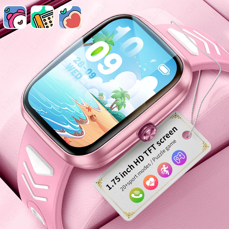 New Smart Watch Kids Puzzle Game Child Watches 1.75'' Screen Health Monitor Music Control Waterproof Sport Smartwatch Girls Boys