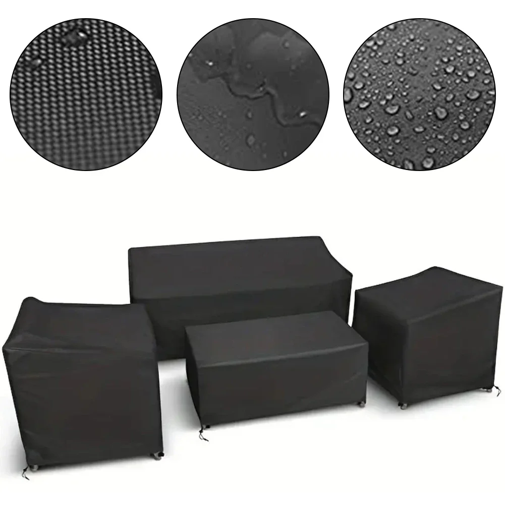 4PCS 200D/420D Garden Furniture Cover Waterproof And Windproof Black Outdoor Furniture Sofa Table Chair Dust Proof Cover