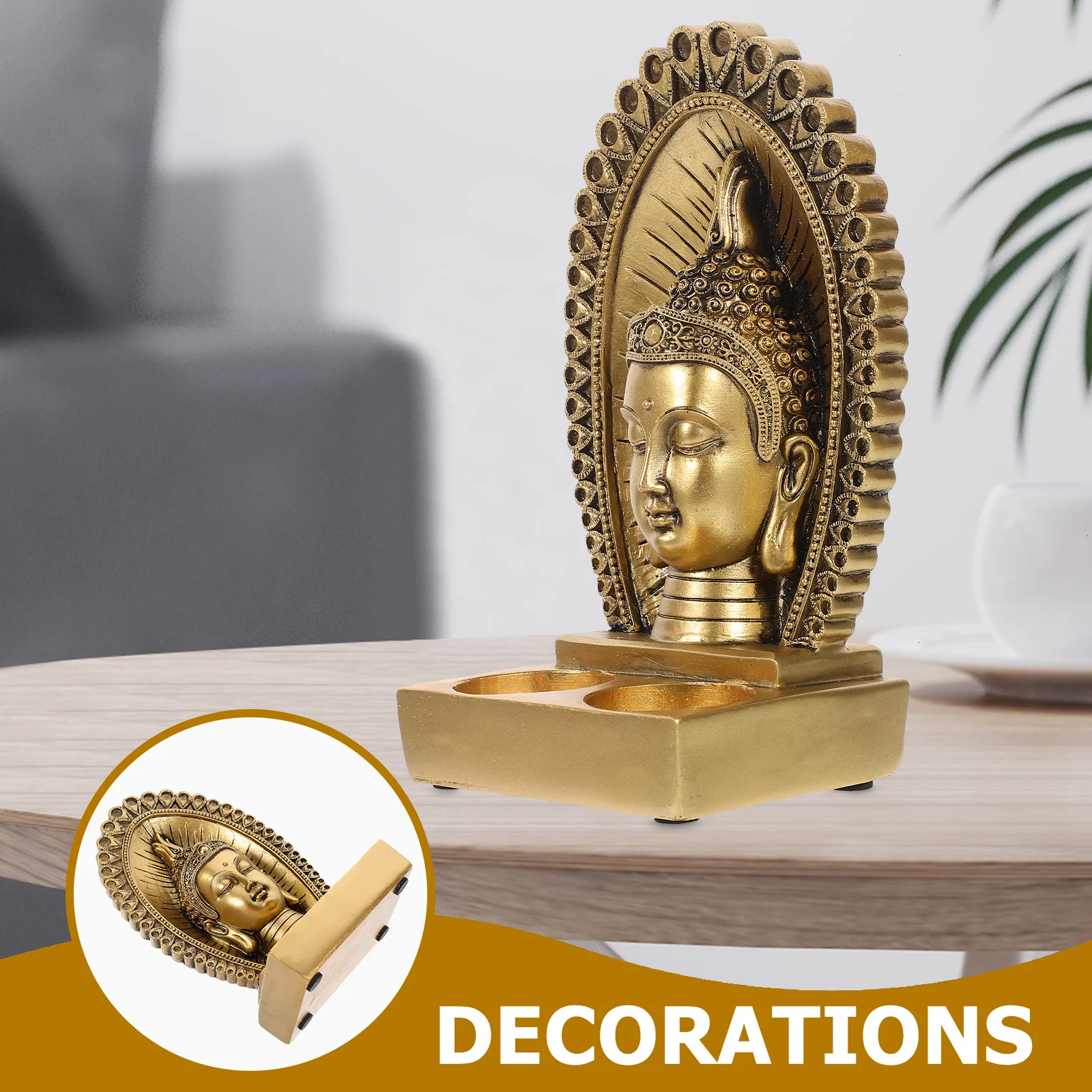 

Buddhist Container Resin Artware Meticulous Design Versatile Use for Meditation Room Tabletop Resin Candlestick Statue