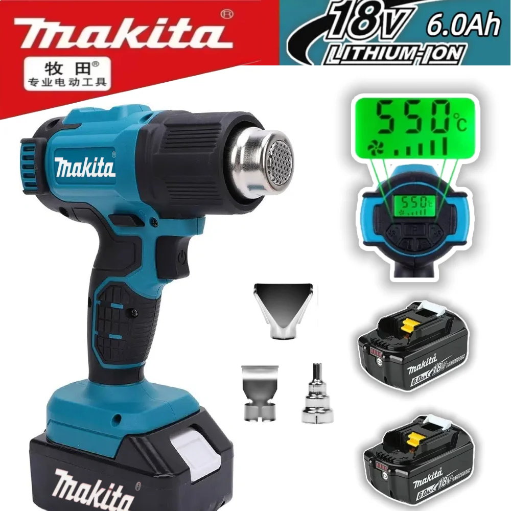Nouveau Makita 550 ° Pistolet à Air chaud portatif sans fil C, avec affichage LED, pistolet thermique à souder, contrôle de la température