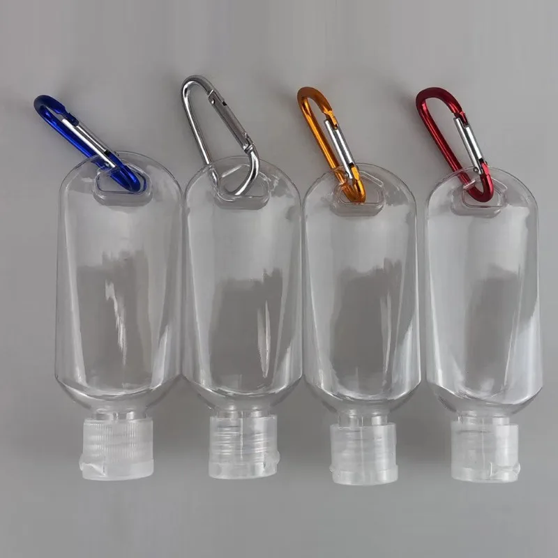1-10pcs Empty Hand Sanitizer Travel Bottle Holder Hook Keychain Carriers Flip Cap Reusable Portable 30ml 50ml Empty Bottles