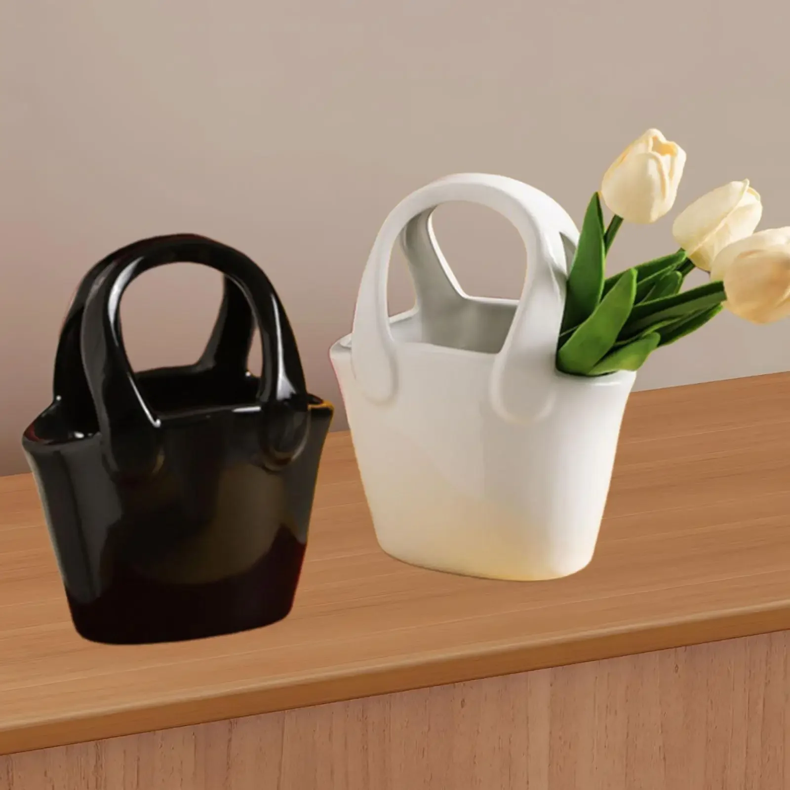 

Bag Vase Home Decor Creative with Handles Flower Arrangement Decoration Purse Vase for Garden Table Bedroom Living Room Shelf