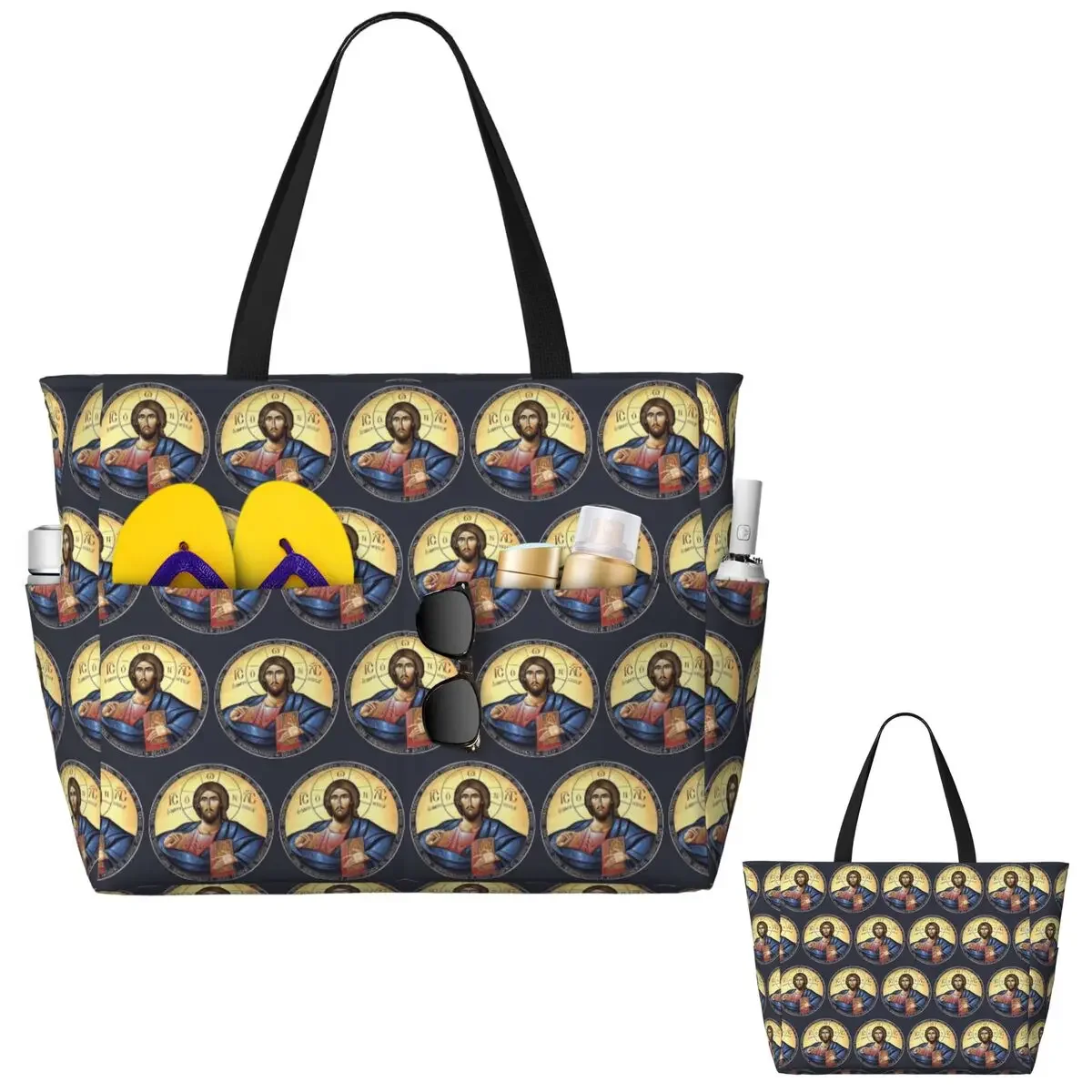 Christ Pantocrator Orthodox Icon Beach Tote Bag Sport Gym Yoga Duffle Large Tote Bag Women Travel Bag Fitness bag