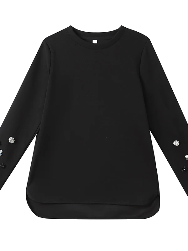 Ele talla grande larga Base Sve irt 2025 principios de otoño nuevo Sle Bead embelezado cuello alto marca china irt para mujer