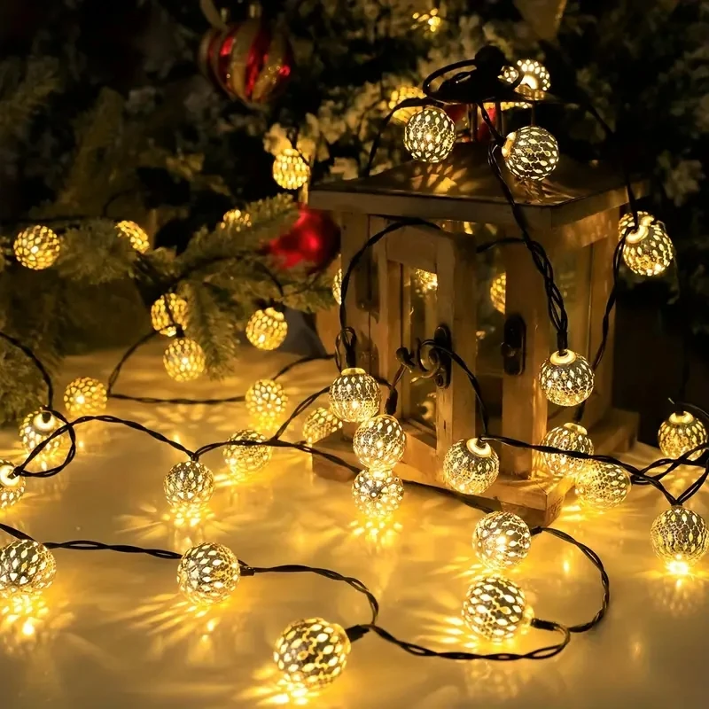 1PC 5M/6M Morroccan Ball Solar String Lights Outdoor Waterproof 8 Modes Fairy Garden Lamp For Party Bedroom Decoration