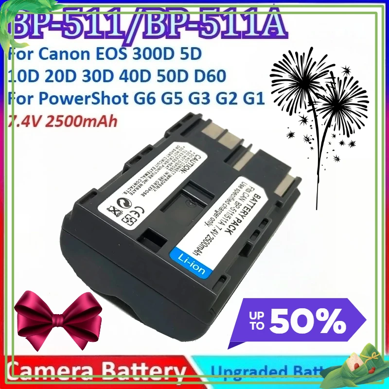 

New BP-511/BP-511A 2500mAh 7.4V Camera Battery+Charger for Canon EOS 300D 5D 10D 20D 30D 40D 50D D60 PowerShot G6 G5 G3 G2 G1