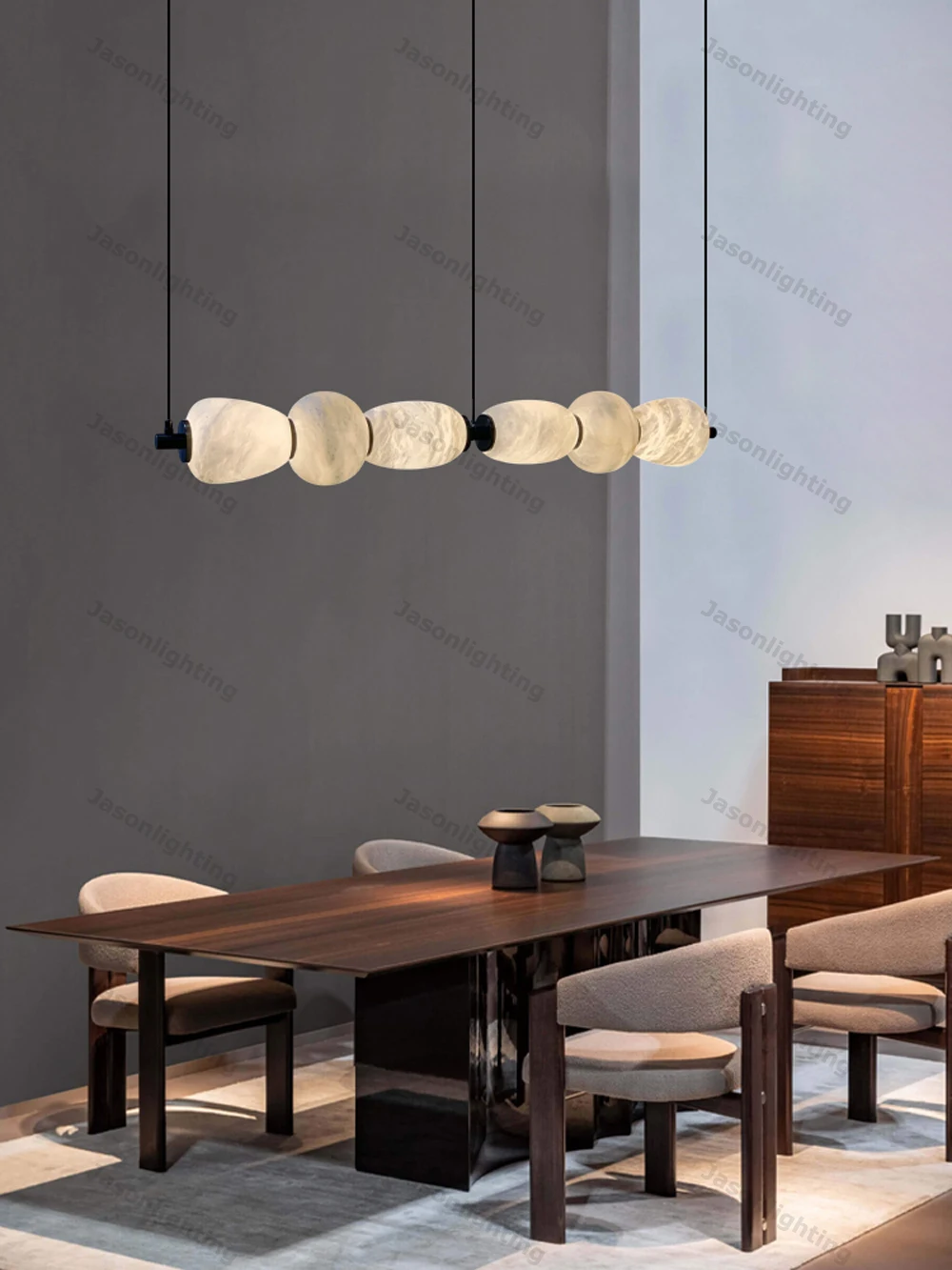 Dinning Room Linear Natural Marble Chandelier Crafted From