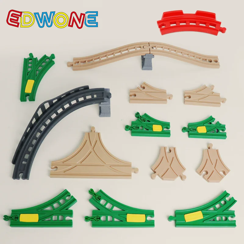 Todo tipo de vías de tren de plástico, accesorios para vías de tren de madera, píeres, vías divididas compatibles con vías de madera de otras marcas, juguetes de ferrocarril.