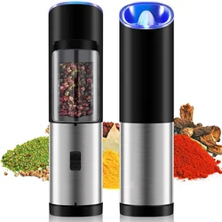 Automatic Electric Pepper Grinder Salt Spice Mill Gravity Operation LED Light Adjustable Coarseness Spice Grinder for Kitchen