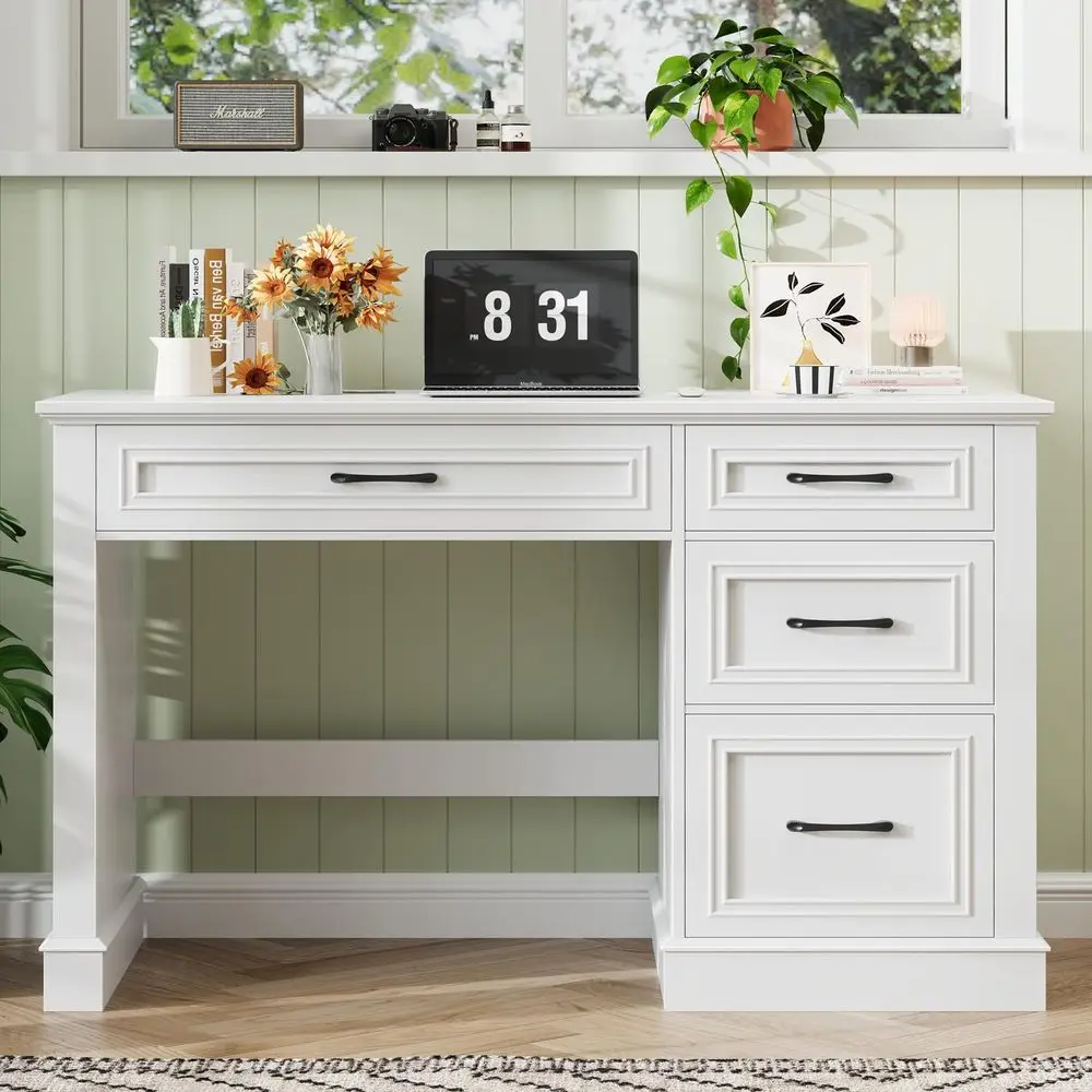 

Письменный стол Executive Desk 47 с выдвижным ящиком для документов, компьютерный стол с 4 ящиками, рабочая станция для письма, учебы, домашнего офиса, кремово-белый.