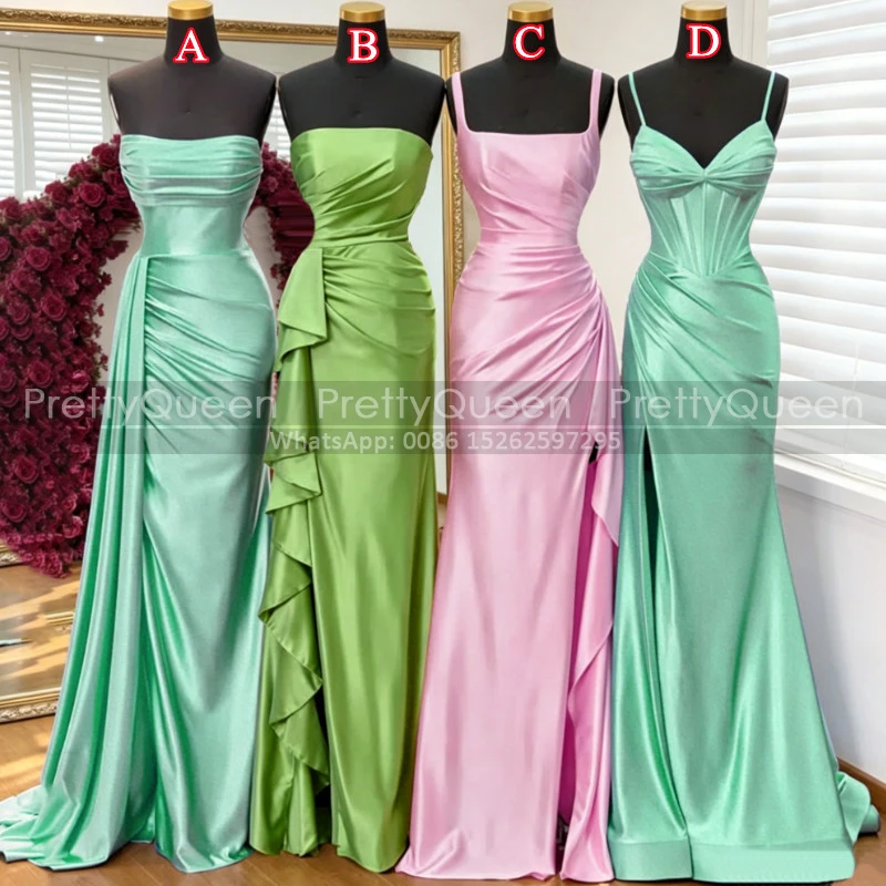 

Customized Long Bridesmaid Dresses Pleat Sheath Strapless Spaghetti Straps Sleeveless Wedding Party Dress Maid Of Honor