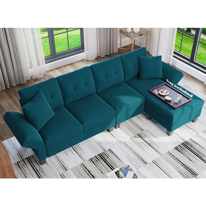 Samt Schnitts ofa L-förmiges Sofa 4-Sitzer-Sofa mit Chaiselongue L-förmige Sofas Wende-Schnitts ofa