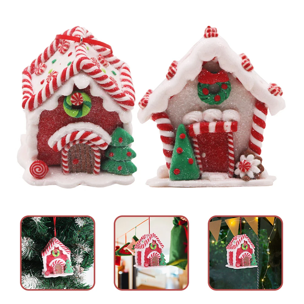 

2pcs Christmas House Pendants Resin Hanging Ornaments For Tree Wall Decoration Xmas Party Gift Mini House Decorations Ceiling
