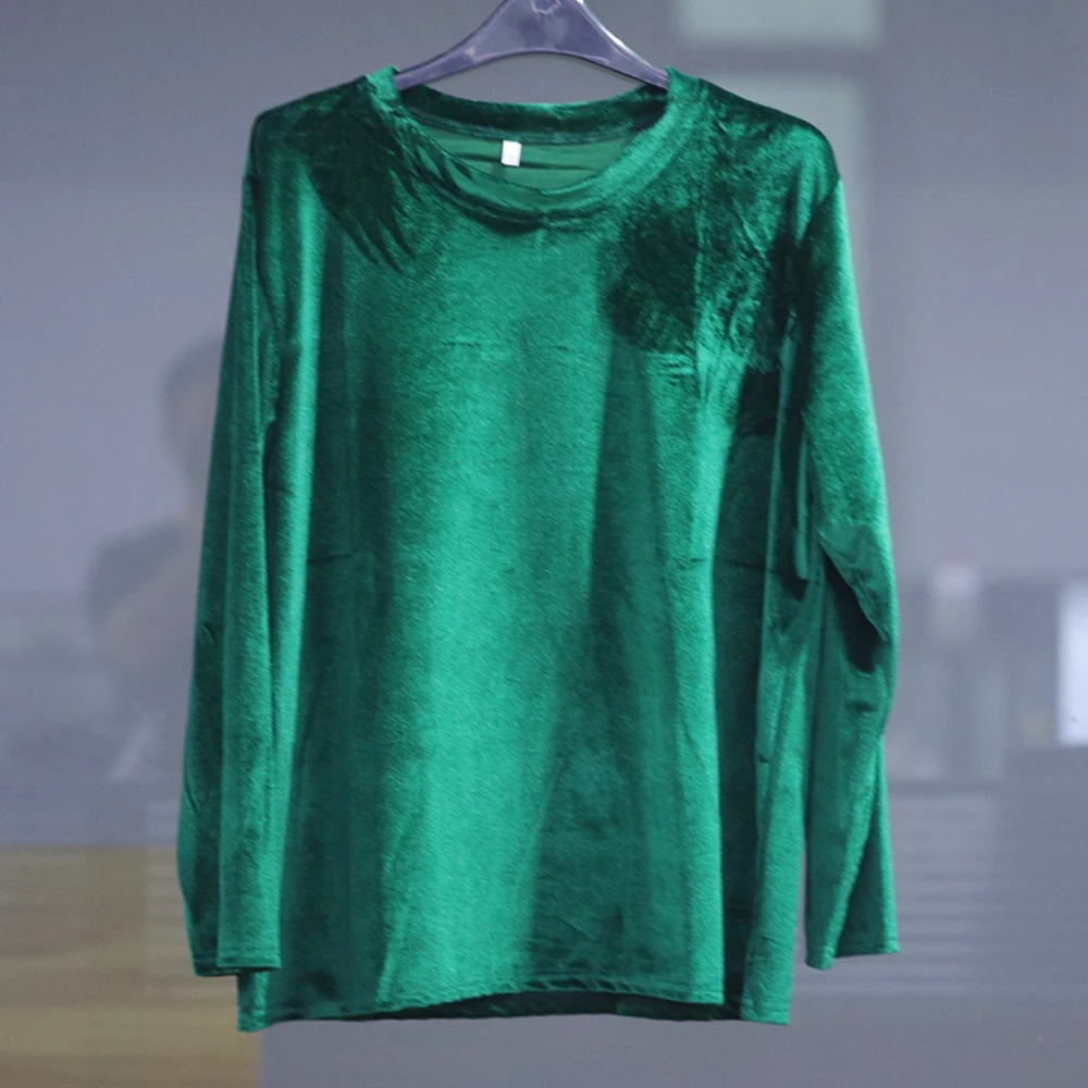 Plus rozmiar wiosna z długim rękawem luźna wczesna jesień T-shirt damski złoty aksamit krótki akapit najniższa koszula nowy modny top