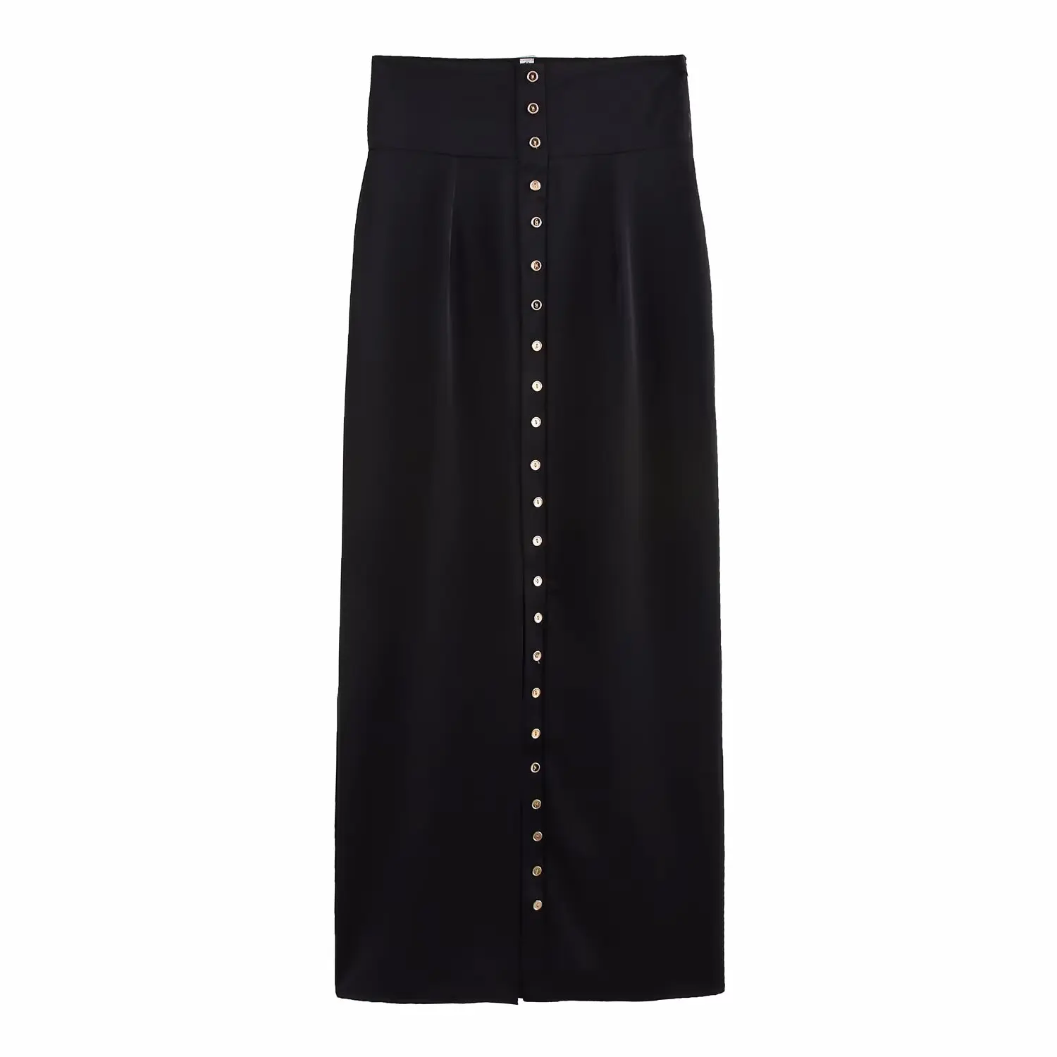 

ZBZA Spring New Women's Casual Svel Collared Skirt Set Button Detail f-length Polyester Fiber Slim Fit round Ne