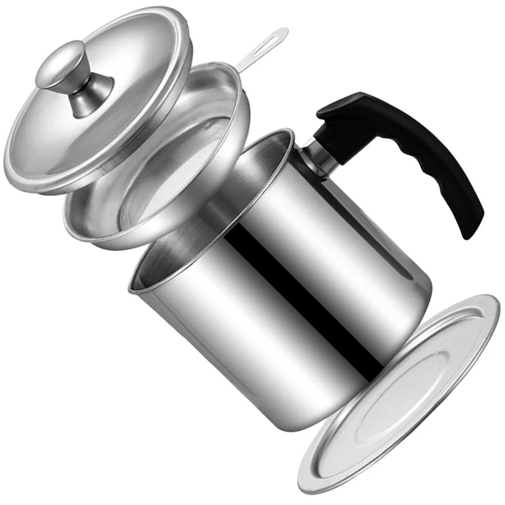 

Stainless Steel Oil Filter Pot Large Grease Container Mesh Separator Kitchen Oil Storage Reusable Oiler Pot Strainer