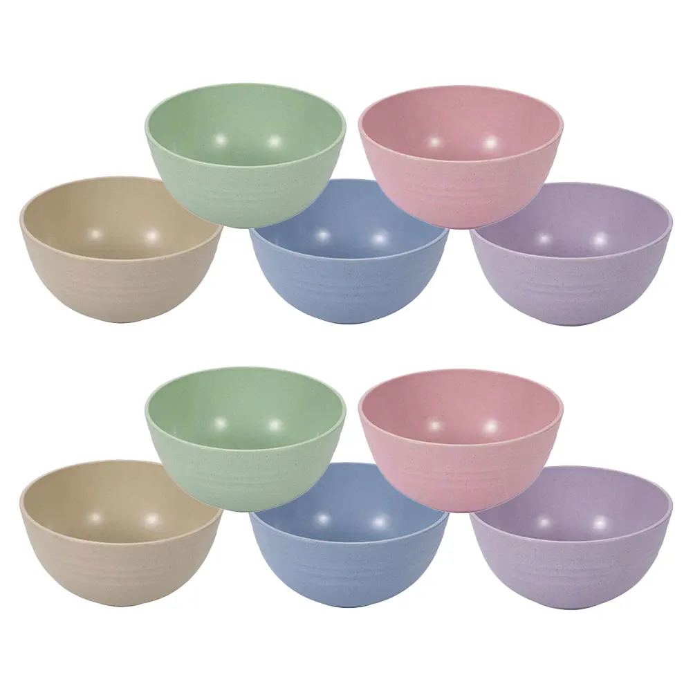 

10Pcs Wheat Straw Heat Resistant Bowls Set Pink Blue Beige Green Purple Round Rice Salad Soup Bowls for Kitchen