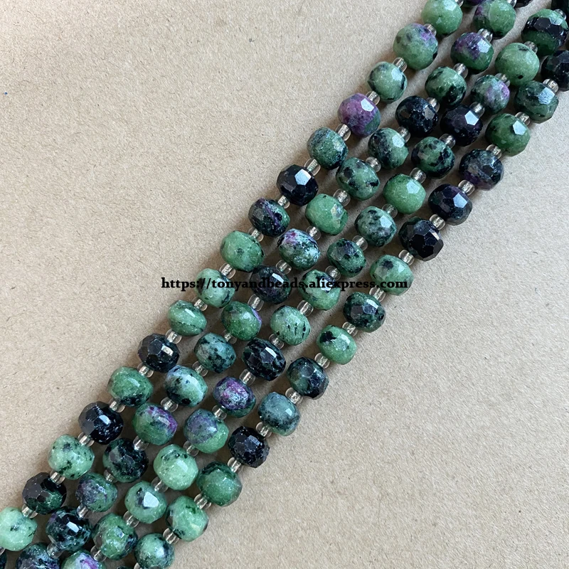 Semi-precious Stone Diamond Cuts Faceted Rondelle Red Green Zoisite 7