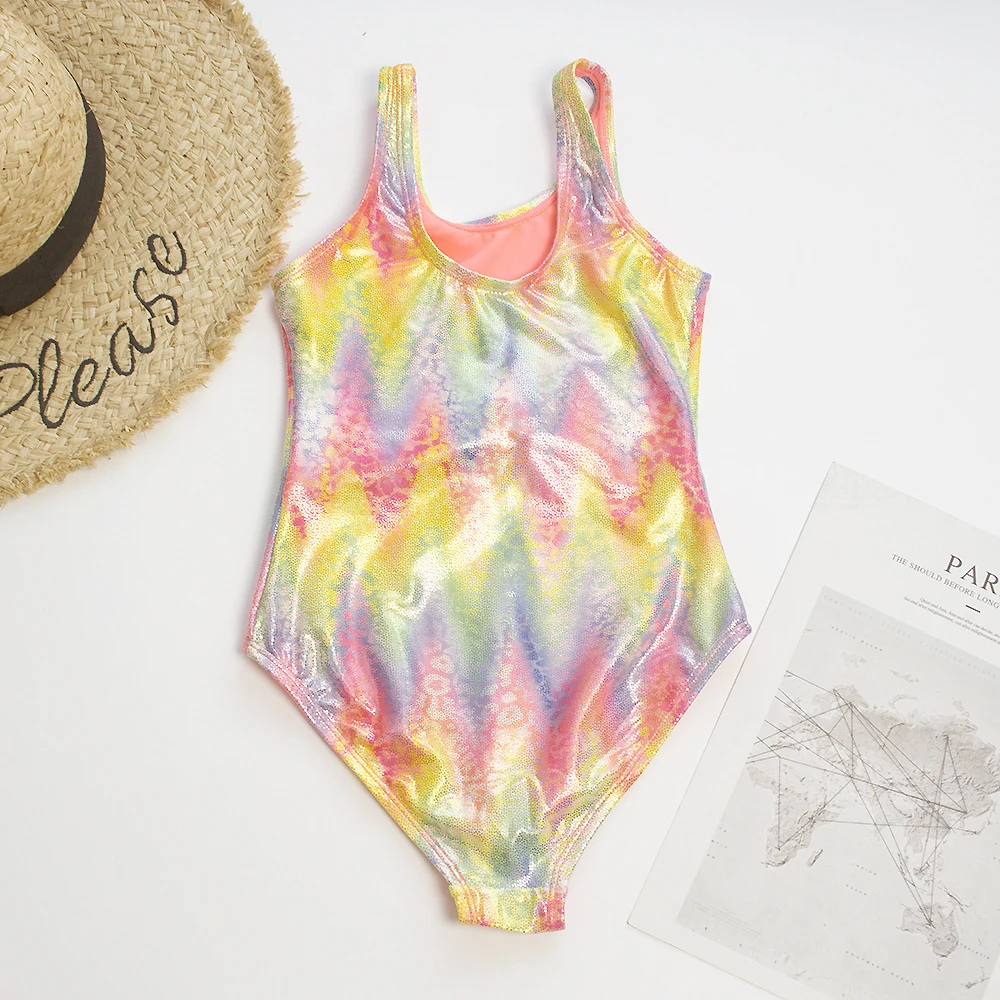 Shinning Print Summer Bow Deco Kids Girls One Piece Swimwear Swimsuit 2024 Kid Child Teen Girl Outdoor Beach Swimsuit Monokini