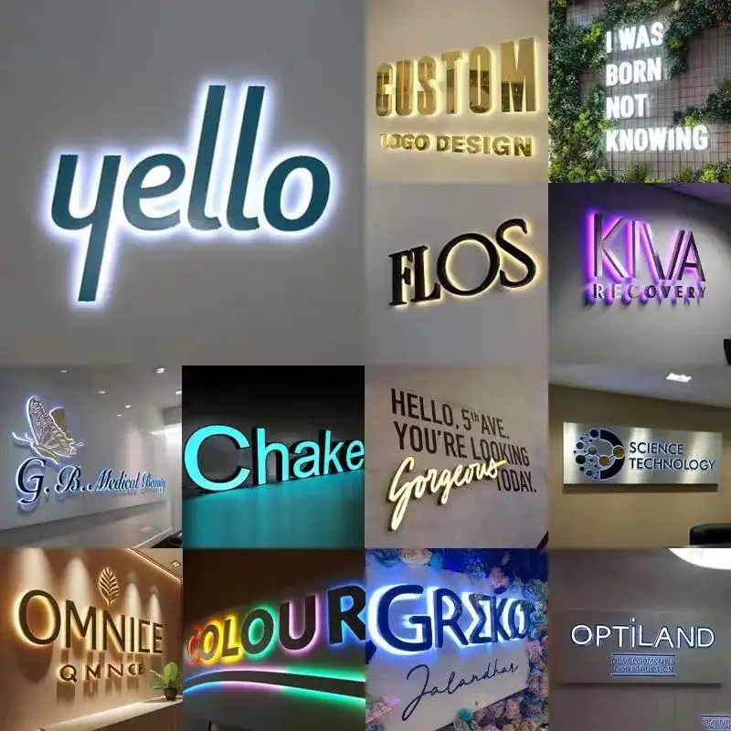 Custom Backlit Sign Led Illuminated 3D Business Logo Sign Stainless Steel Storefront  Company Logo Bar Club Signage Outdoor Sign