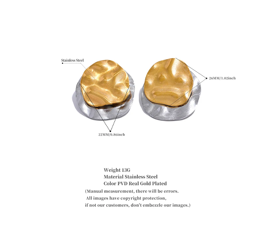 Yhpup Doppel Farbe Edelstahl Metall Geometrische Runde Stud Ohrringe Frauen Täglichen Verschleiß Schmuck Pendientes De Acero Inoxidable – Detail 1