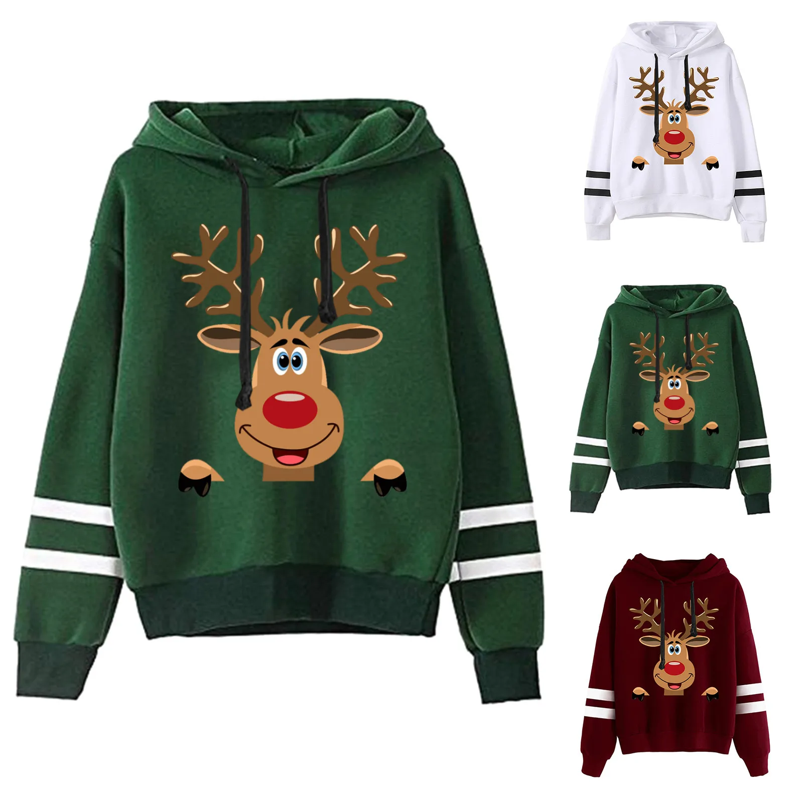 Christmas Sweatshirt Pullover Harajuku Deer Long Sleeves Women Hooded Print Casual Tops Women\'S Hoodies Sweatshirts Outfit 2024