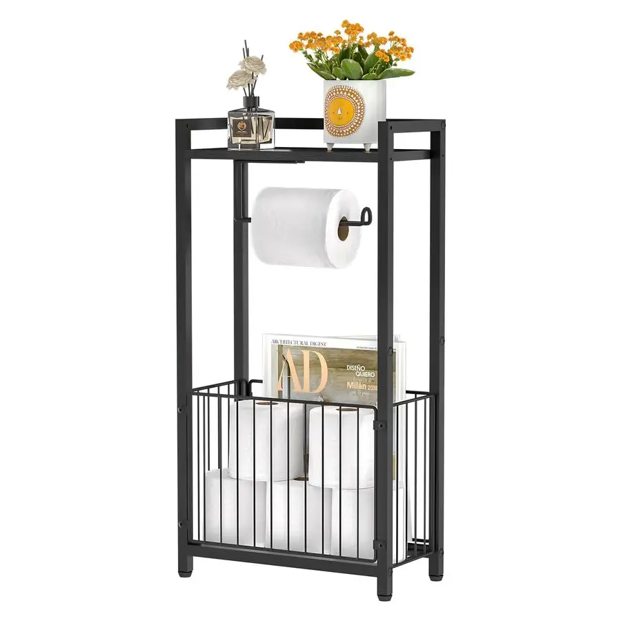 

Toilet Paper Holder with Storage Shelf Bathroom Tissue Stand with Space for Phone, Tablet, and Magazines AllinOne Toilet Roll Di