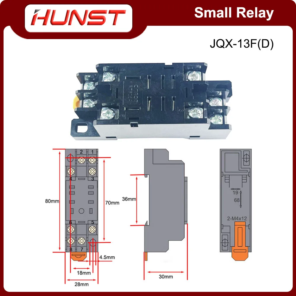 HUNST 소형 릴레이 JQX-13FD 세트, 소켓 베이스와 LED 접촉, 은 합금, 250VAC, 8 피트, 10A