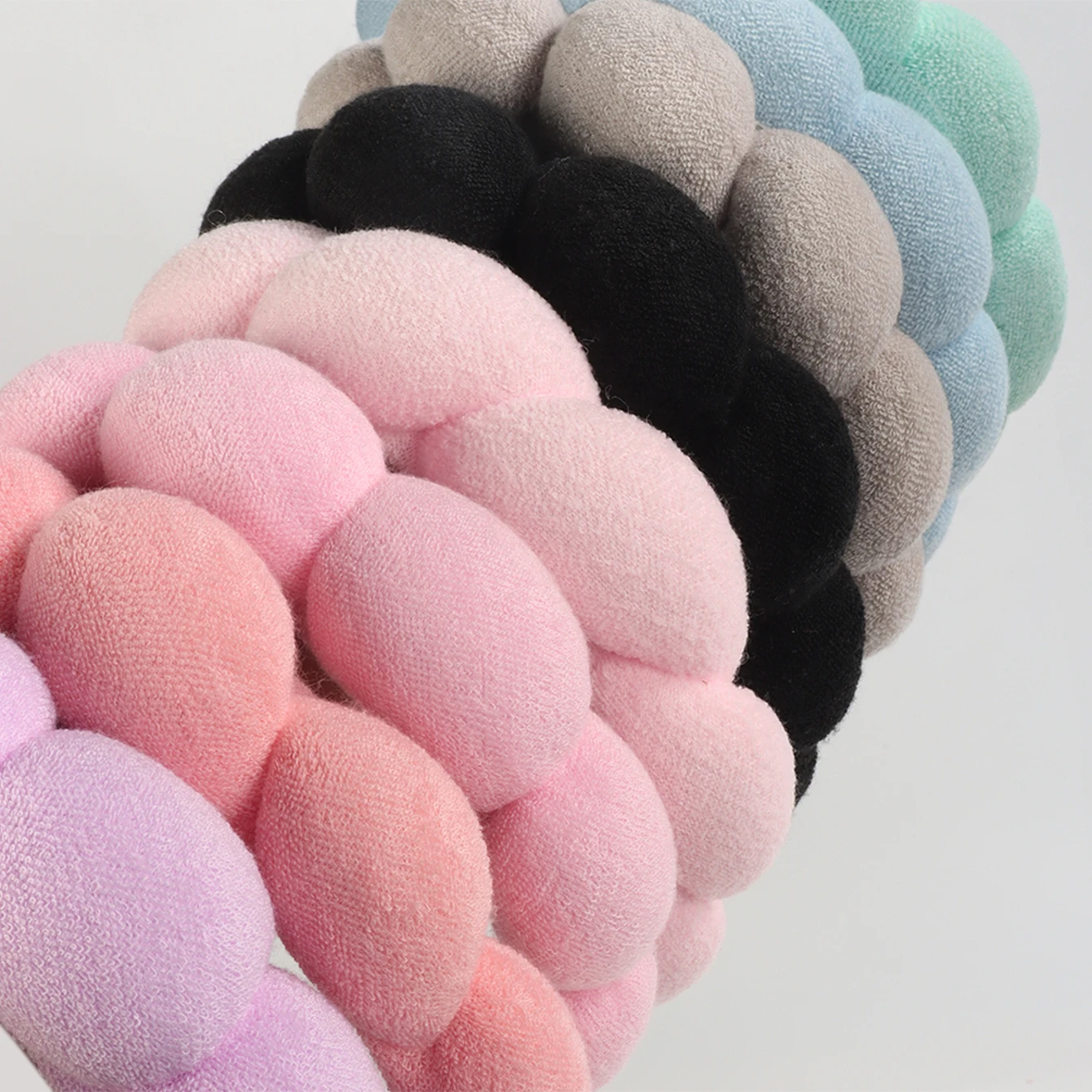 6 ไมโครไฟเบอร์ซักผ้าสายรัดข้อมือ Scrunchies PUFFY แถบคาดศีรษะสปา Bubble สําหรับล้างหน้าแต่งหน้าอาบน้ํา Skincare