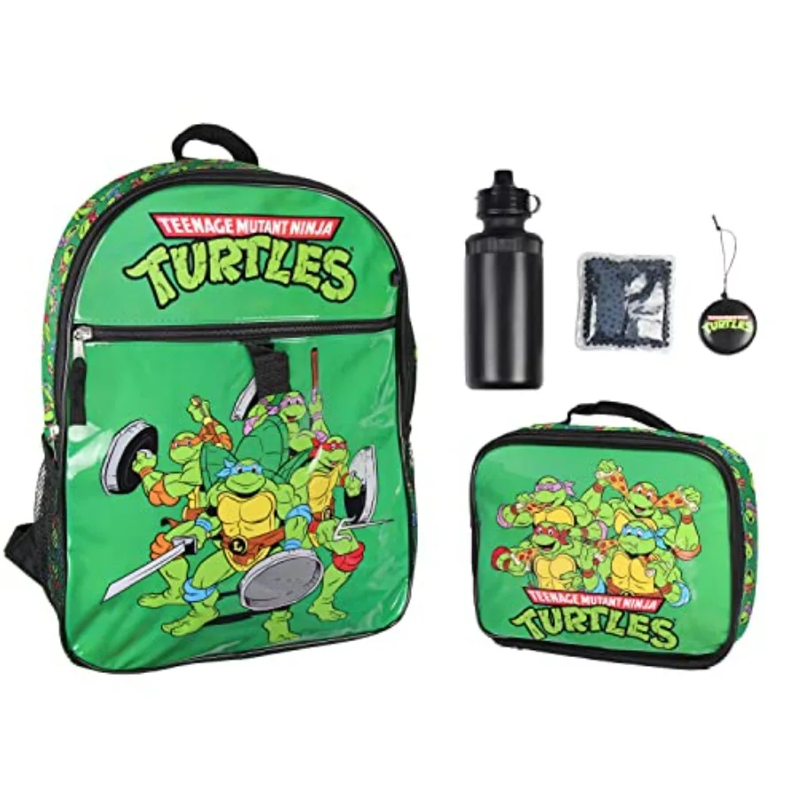 

Nickelodeon Teenage Mutant Ninja Turtles Team Leonardo Raphael Donatello Michelangelo 5 PC Backpack Lunch box Water Bottle 16"