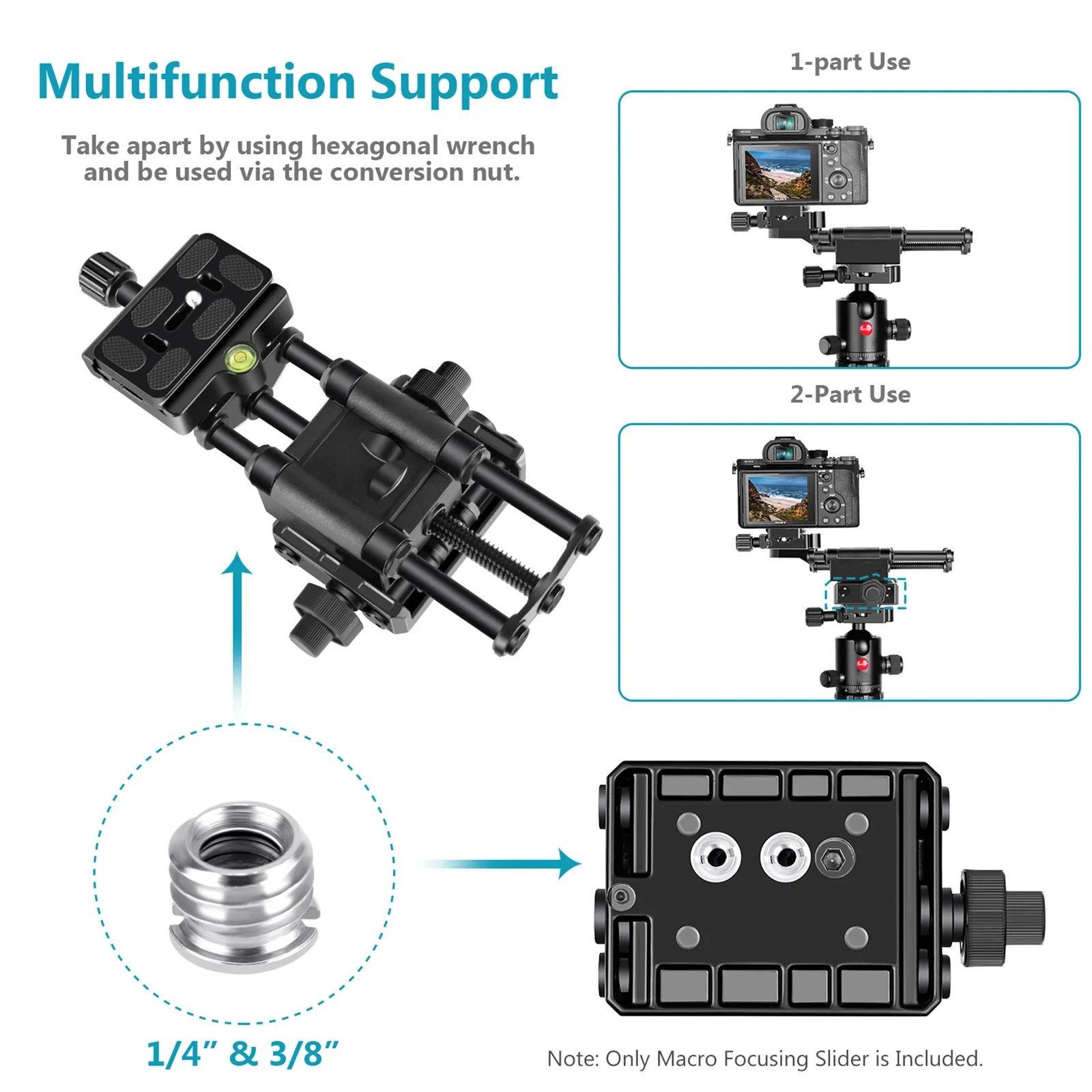 Lanxire Pro 4 Way Macro Focusing Focus Rail Slider with Arca Type Quick Release Plate for Canon Nikon Fujifilm Sony DSLR Camera