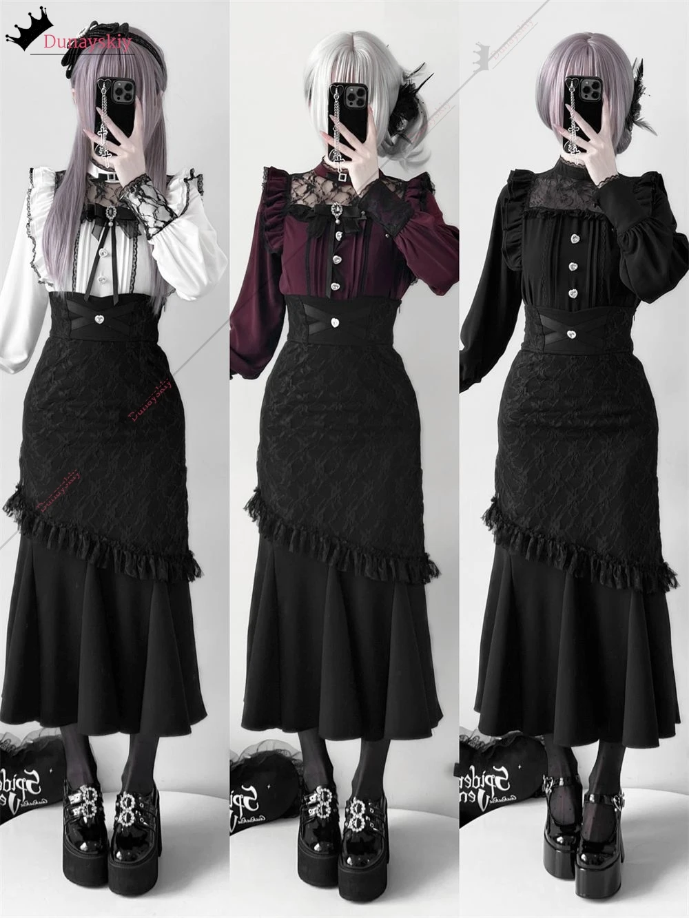 

Gothic Lolita Long Skirt Cospaly Costumes Y2k Jirai kei Outfit Women's Dress Vintage Victoria Lace Patchwork Dress RolePlay Suit