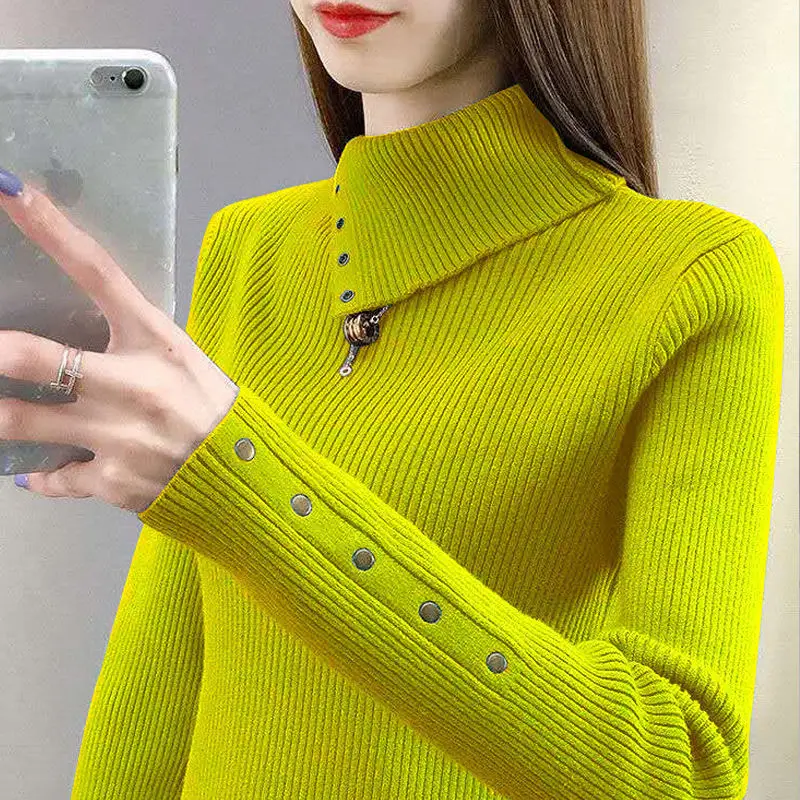 Fashion Turtleneck Knitted Korean Beading Sweater Women\'s Clothing 2022 Autumn New Casual Pullovers Loose All-match Warm Tops