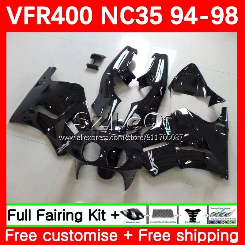 VFR400R For HONDA VFR400 RVF VFR 400 R RR 400R 94 95 96 97 98 Glossy black 65No.10 RVF400R NC35 1994 1995 1996 1997 1998 Fairing