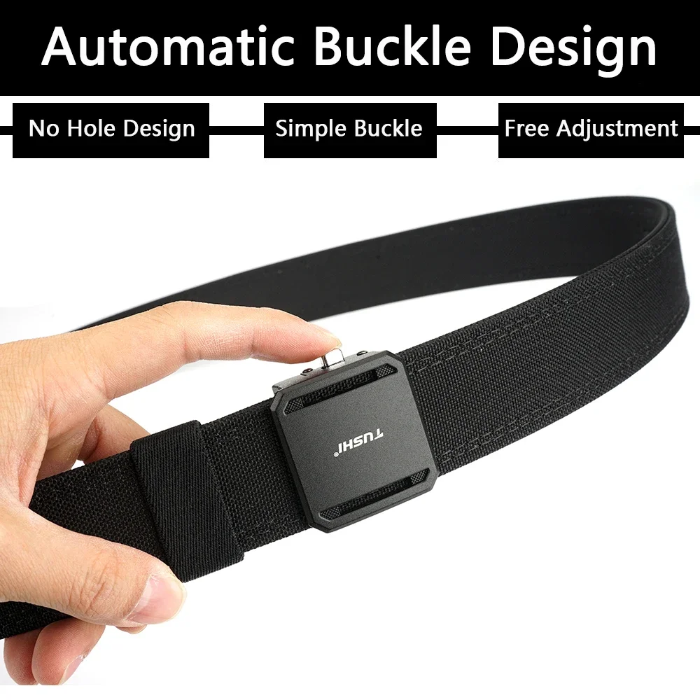TUSHI Brand 3.8 Double Layer Thickened Tactical Belt CS Multifunctional Automatic Buckle Upgraded Version Gun Hanging Nylon Belt
