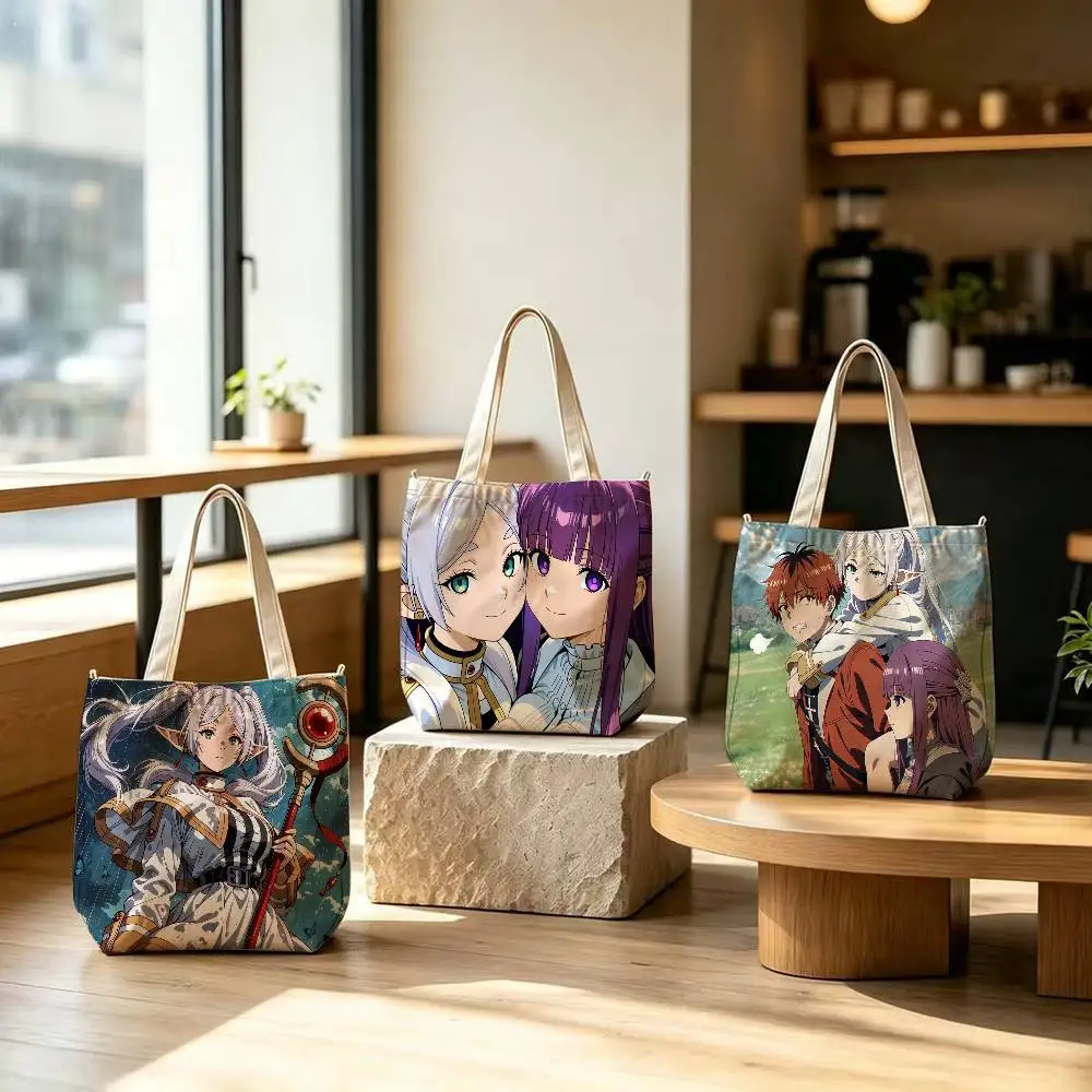 Beyond Journey F-Frieren And Fern Tote Bag for Women Reusable Shopping Tote Bag Zippered Shoulder Bags Print