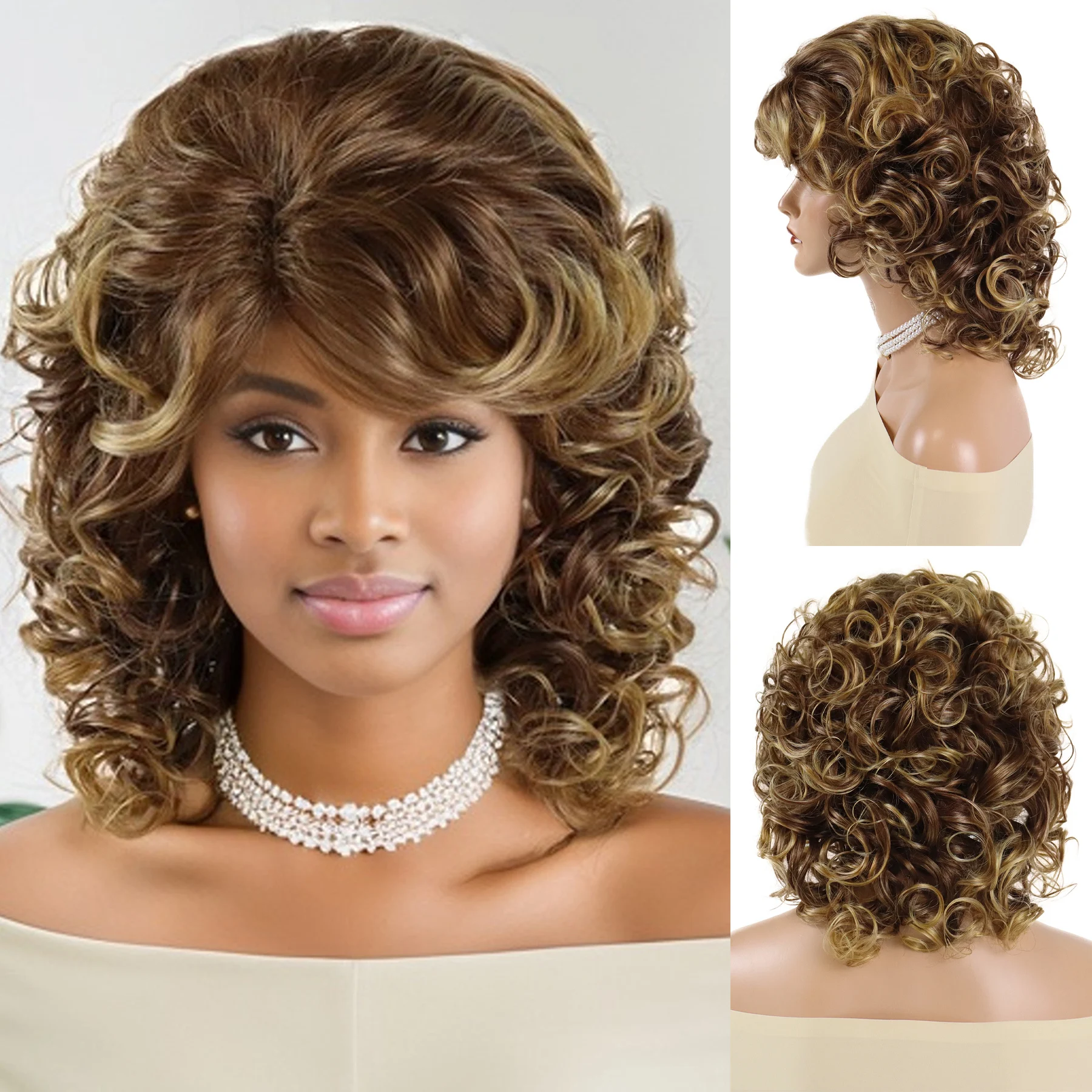 

Синтетический винтажный светлый парик 80-х годов для женщин, костюм, короткие вьющиеся парики с челкой, пушистый светлый парик для замены волос, повседневный косплей