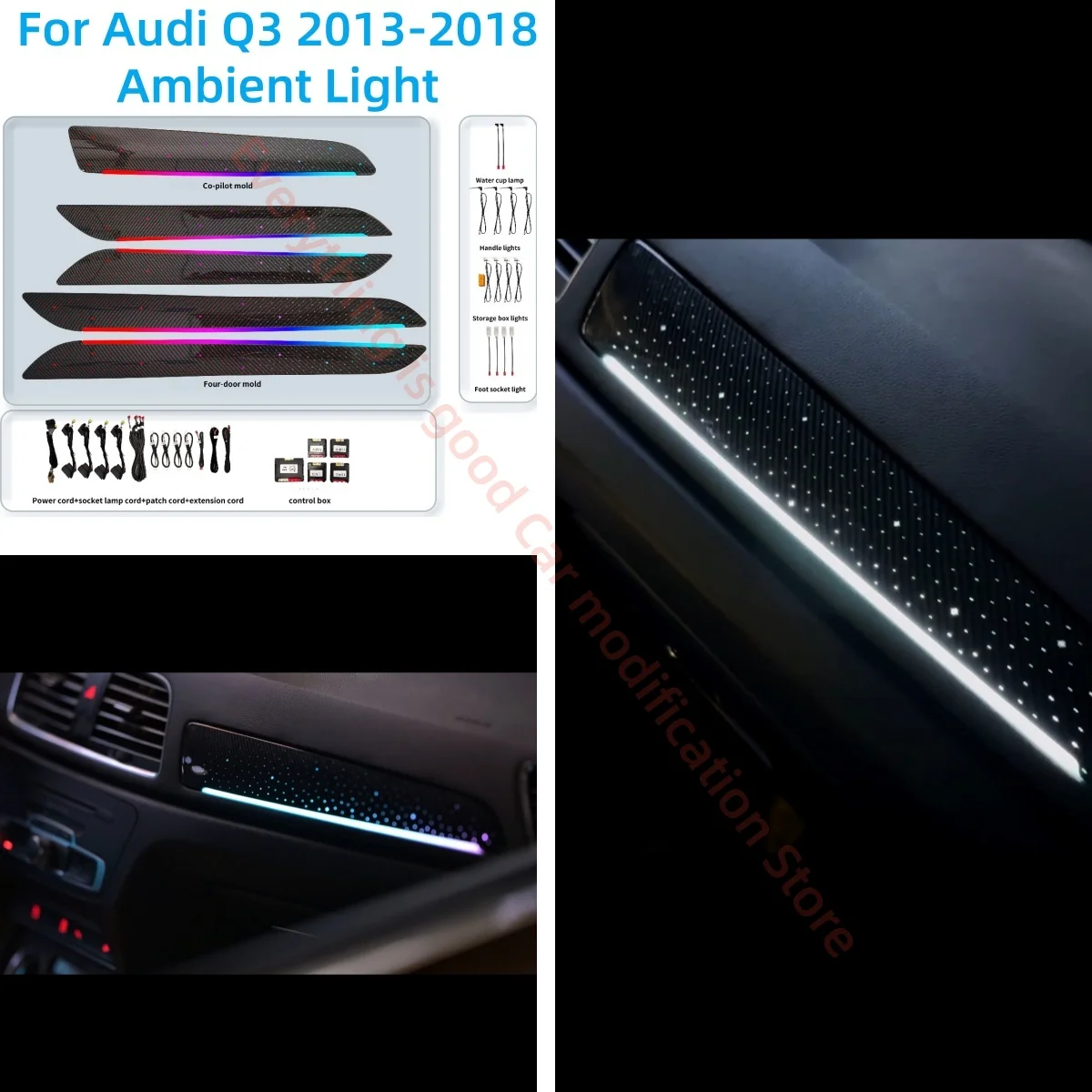 For Audi Q3 2013-2018 LED Ambient Light Automotive interior lighting upgrade Car accessories Carbon fiber texture 1:1 trim panel