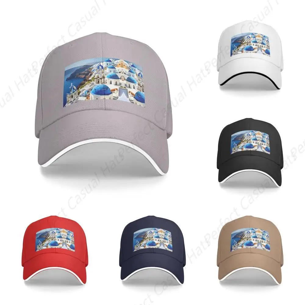 

High Quality Greek Island Sea View Printing Sandwich Caps Peaked Caps Trucker Hat Men Women Outdoor Sport Travel Sun Visor