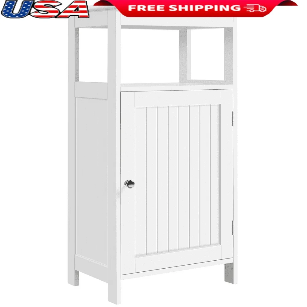 

4-Tier Free Standing Storage Cabinet with Adjustable Shelf Wall Mounting Hardware Bathroom Living Room Kitchen Office Use