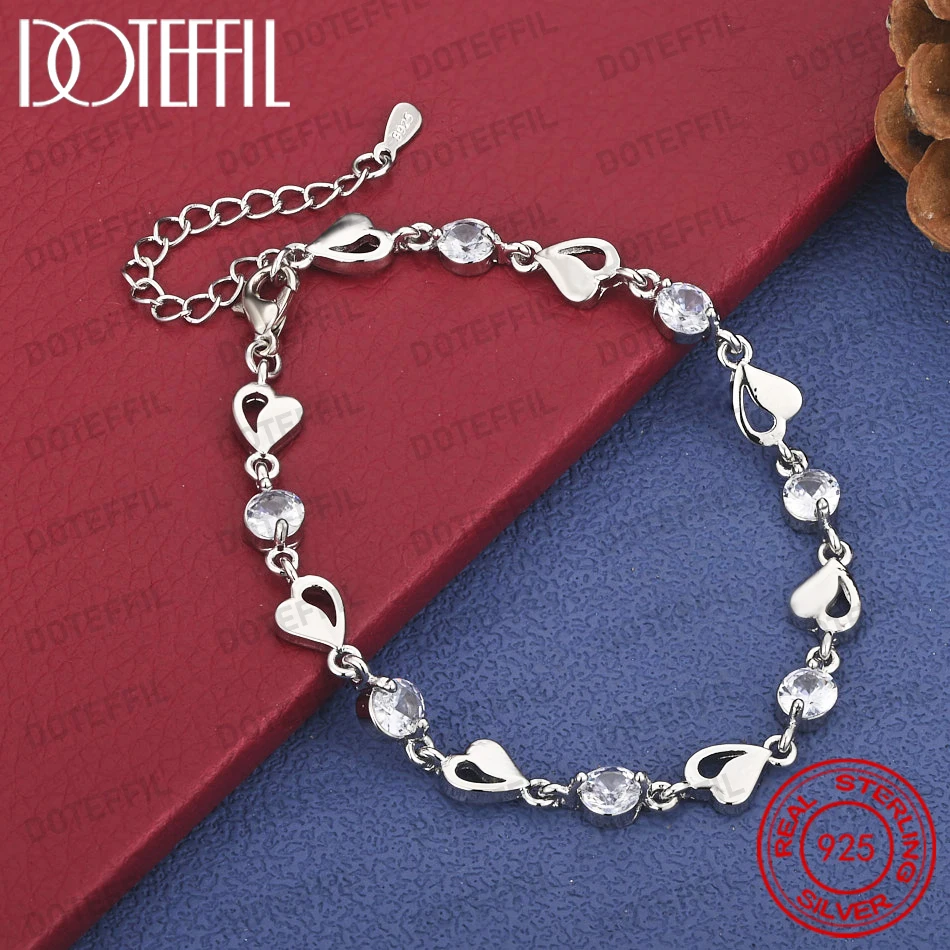 Elegantes 925er Sterlingsilber-Armband mit 8 Zoll Länge, exquisitem hohlem Herz und Zirkonia für Damen, modisches Party-Accessoire, Schmuck.